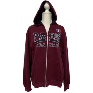 NOS Hoodie Sweatshirt Full Zipper Size XXL Burgundy Paris Spell-out Long Sleeve